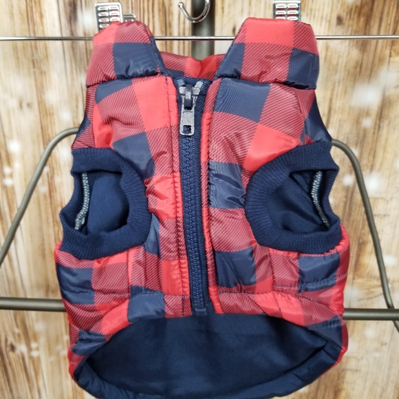 Gap Puffer Dog Vest Red/Navy Check Full Zip European Cut Winter - Picture 3 of 6